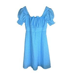 Trixxi Sky Blue Polka Dot Puff-Sleeve Dress